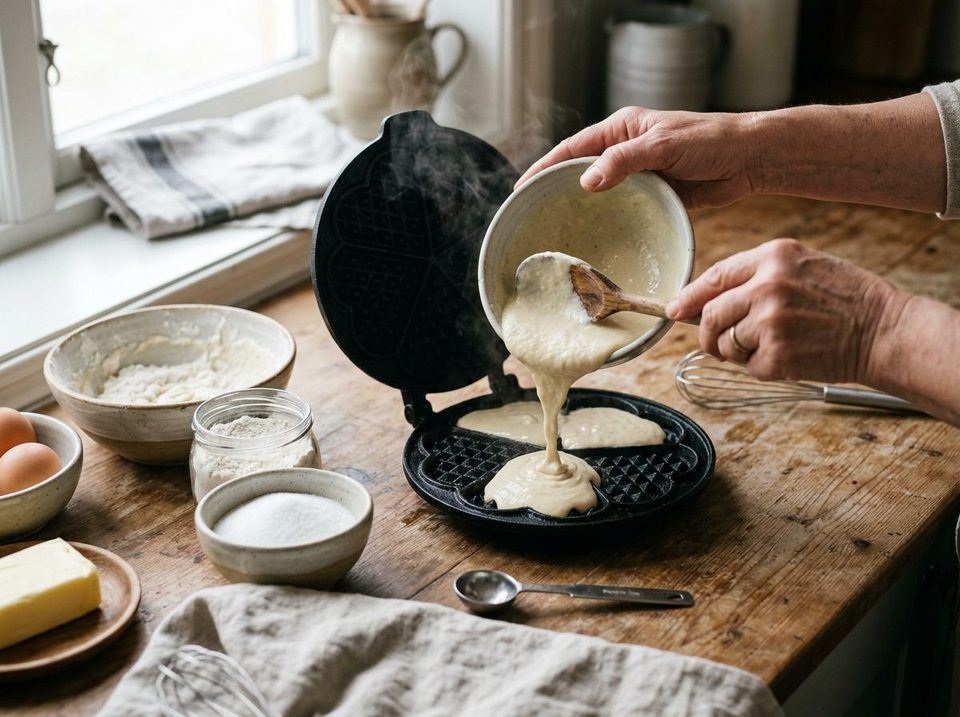 Illustrationsfoto fra guiden: Ingredienser til ca. 8 hjertevafler